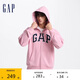 GAP男女裝春秋字母logo美式連帽衛(wèi)衣情侶裝運動外套611720