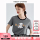 VEGA CHANG短袖T恤女2025夏新款少女減齡休閑童趣印花圓領(lǐng)寬松簡約百搭上衣 印花灰（T恤） L