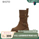 百思圖任敏同款西部舞會(huì)冬新款牛仔堆堆靴馬丁短靴女BP310DZ4 咖啡色 36