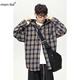 MON-LIST襯衫男秋冬美式復古格子連帽高街休閑百搭情侶外套MLC06藏青XL