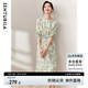 尚都比拉新中式國風連衣裙夏裝青花瓷印花氣質(zhì)收腰顯瘦裙子 白底綠花 L
