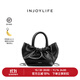 INJOYLIFE褶皺云朵包小手提包小眾百搭羊皮鏈條包單肩斜挎包可愛(ài)女包 黑色