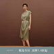 OVV2024春夏新款女裝22MM彈力雙喬桑蠶絲一字領(lǐng)落肩袖連衣裙 軍綠（凈色）13 L