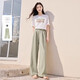 香影【黑科技涼感】綠色闊腿褲子女高腰2026夏裝新款松弛感拖地褲 套裝3 白色T恤+果綠褲子套裝 M 160/64A/95-110斤