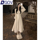 DGOV白色赫本長(cháng)袖針織連衣裙女秋季mi里小個(gè)子大衣內搭打底長(cháng)裙 米白色 L （建議100-115斤