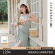 歌力思（ELLASSAY）【博主同款】25夏季新款棉抽褶不規(guī)則條紋修身顯瘦無袖連衣裙女 綠條紋 S