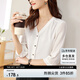 尚都比拉文藝復(fù)古設(shè)計(jì)感小眾洋氣系V領(lǐng)壓褶襯衫袖七分袖雪紡衫 白色 L