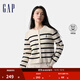 GAP女裝2025春季新款刺繡logo條紋絞花圓領(lǐng)針織衫常規毛衣729084 黑白條紋 S (160/80A) 亞洲尺碼
