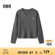 森馬（Semir）毛衣女森柔毛衫刺繡V領(lǐng)顯瘦寬松2024冬季絞花上衣復(fù)古風(fēng) 深花灰00120 170/92A/XL