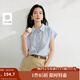 茵曼（INMAN）涼感亞麻法式系帶襯衫2025夏季女裝新款寬松蝙蝠袖襯衣上衣 淺藍色 S