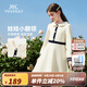 英氏（YEEHOO）女童連衣裙兒童裙子秋季新款淑女娃娃領(lǐng)公主長(zhǎng)裙中大童裝洋氣秋裝 圣誕假日 米白 160