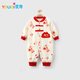 優(yōu)奇嬰兒衣服男女寶寶春秋長(cháng)袖連體衣嬰幼兒早秋哈衣滿(mǎn)月百天紅色禮服