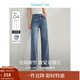 茵曼（INMAN）直筒加絨牛仔褲2024秋季女裝新款中高腰彈力闊腿長(cháng)褲子 牛仔藍 30