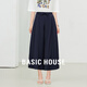 百家好（Basic House）Basic House/百家好彈力抽繩收腰顯瘦夏季新款寬松闊腿休閑長褲女 藏青 L