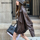 RHUDE FOG品牌女裝美式皮衣外套女2025春秋新款復(fù)古翻領(lǐng)高級(jí)感時(shí)尚收腰顯瘦 馬鞍棕 M