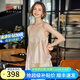 美標(biāo)真絲吊帶短褲睡衣套裝女夏100%桑蠶絲性感絲綢蕾絲花邊打底家居服 灰粉 XL （170/92A）