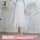 經(jīng)典故事（JANE STORY）2025年設(shè)計感壓褶半身裙女夏季新款溫柔風(fēng)雪紡裙高腰百搭大擺裙 白色 L
