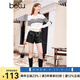 百圖betu女裝秋冬新款毛衣甜美減齡條紋系帶寬松毛衫女2310T36 淺杏色 XS