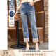 香影新中式國風(fēng)印花牛仔褲女2025春夏新款修身藍(lán)色高腰直筒九分褲 牛仔藍(lán) M