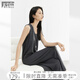 對白復古U領無袖針織連衣裙女2025秋季新款垂感百搭顯瘦背心長裙 深灰色 S