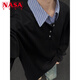 NASA XVVX假兩件polo衫男款衛(wèi)衣長袖春季學院風大碼少年情侶襯衫領內搭上衣 黑色 XL