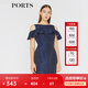 PORTS寶姿  新品女裝甜美荷葉邊收腰連衣裙SA8D096FFQ024 暗夜藍(lán) S (4)