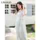 LAGOGO系帶V領(lǐng)顯瘦連衣裙女拉谷谷2025夏季新款清新氣質(zhì)長(cháng)款裙子 淺綠色 L