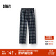 森馬（Semir）休閑褲女冬格子加絨長(cháng)褲寬松2025新款鹽系慵懶復古潮流闊腿褲 藍綠色調00384 L