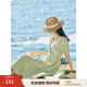 茵曼（INMAN）七七同款連衣裙2025夏女裝新款田園純棉提花方領A字泡泡袖蛋糕裙 淡綠色 M