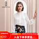 名師路 雪紡衫女長(cháng)袖木耳邊立領(lǐng)襯衣春秋女裝時(shí)尚簡(jiǎn)約風(fēng)琴褶直筒襯衫女 白色80 M