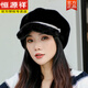 恒源祥秋冬新款鴨舌帽女冬韓版金貂絨八角帽貝雷帽時(shí)尚保暖護耳包頭帽潮 黑色（帶鉆版） 均碼可調節