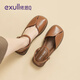 依思 Q（exull）包頭涼鞋女夏季2025新款平底外穿休閑涼拖鞋女軟底輕便羅馬涼鞋女 復古棕【專(zhuān)柜品質(zhì)】 36