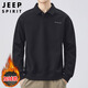 JEEP SPIRIT吉普POLO衫男士衛衣秋冬季寬松長(cháng)袖翻領(lǐng)t恤衫上衣男 黑色加絨 XL