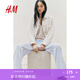 H&M女裝休閑褲2025秋季新款休閑抽繩條紋泡泡紗闊腿長褲1281666 淺藍(lán)色/條紋 S 160/72