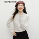 紅袖（hopeshow）輕熟針織衫2025冬季新款女裝提花木耳邊喇叭袖立領(lǐng)時(shí)尚洋氣上衣 本白001 S