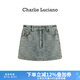 Charlie Luciano棋盤格牛仔短裙秋季新款百搭顯瘦462575多口袋cl半身裙女潮 藍色 36