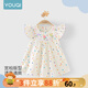 優(yōu)奇女童連衣裙夏裝2025新款兒童純棉公主裙寶寶一周歲禮服夏季吊帶裙 彩紅波點(diǎn) 90