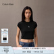 Calvin KleinJeans25春夏女士簡(jiǎn)約刺繡時(shí)尚ck辣妹正肩羅紋短袖T恤47AB212