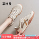 ZHR休閑鞋女潮流舒適輕便女鞋真牛皮拼色軟底運(yùn)動(dòng)鞋女 A113 米棕 36