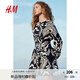 H&M女裝連衣裙2025秋季新款中式領(lǐng)收腰設(shè)計感碎花連衣裙1271151 黑色/圖案 S 160/88