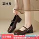 ZHR單鞋女復(fù)古淺口瑪麗珍鞋子女優(yōu)雅一字帶粗跟皮鞋女 BL503 棕色 39