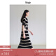 旅途原品（ltyp）真絲亞麻棉休閑V字翻領(lǐng)條紋針織連衣裙女直筒中長裙 杏黑色-經(jīng)典條紋-真絲亞麻棉 M 160cm（現(xiàn)貨）