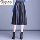 啄木鳥(niǎo)真皮皮裙女中長(cháng)款2024秋冬新款綿羊皮百褶裙松緊高腰顯瘦大擺傘裙 黑色 4XL 2尺5=140-150斤