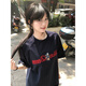 純棉重磅潮流刺繡短袖t恤女2025新款夏季設(shè)計(jì)感美式寬松半袖上衣 藏青色 M