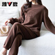 雅鹿秋冬德絨睡衣套裝女大碼寬松休閑家居服兩件裝長(cháng)袖大碼睡衣可外穿 布朗棕暖暖套裝 L 120-150斤