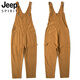JEEP SPIRIT潮牌大碼吊帶褲男春秋牛仔背帶褲寬松休閑老爹闊腿連體褲男女同款 姜黃色 003不破洞 L (125-140斤穿)