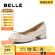 百麗（Belle）氣質(zhì)蝴蝶結(jié)平底便鞋2025春新真皮增高優(yōu)雅鞋B2454AQ5 米白色 38 (240mm)