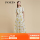 PORTS寶姿商場(chǎng)同款2022春夏新款女裝“絢爛夏花”印花連衣長(cháng)裙 亞麻淺金印花 M (6)