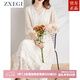 ZXEGI高端100%真絲連衣裙女氣質(zhì)減齡年輕款中長(zhǎng)裙繡花桑蠶絲白色A字裙 白色 L