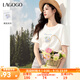 lagogo簡(jiǎn)約印花圓領(lǐng)T恤女拉谷谷2025年夏季新款清爽通勤百搭小白t 本白色 M